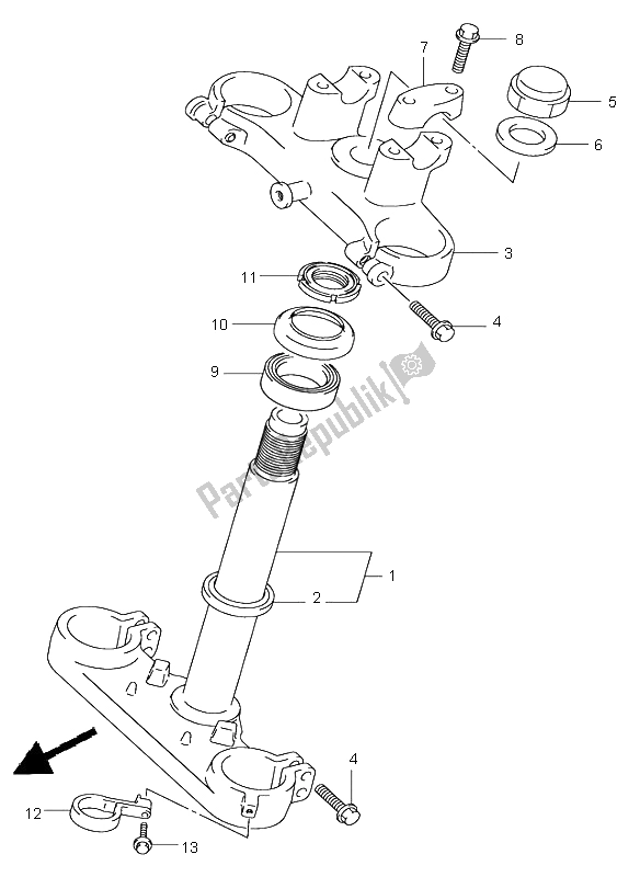 All parts for the Front Fork Bracket of the Suzuki RM 85 SW LW 2004