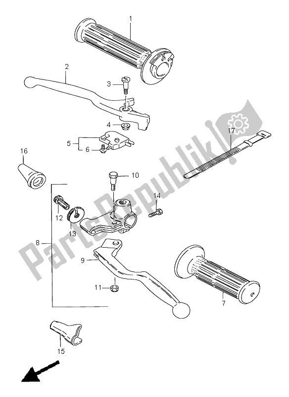 All parts for the Handle Lever of the Suzuki GN 250E 1998