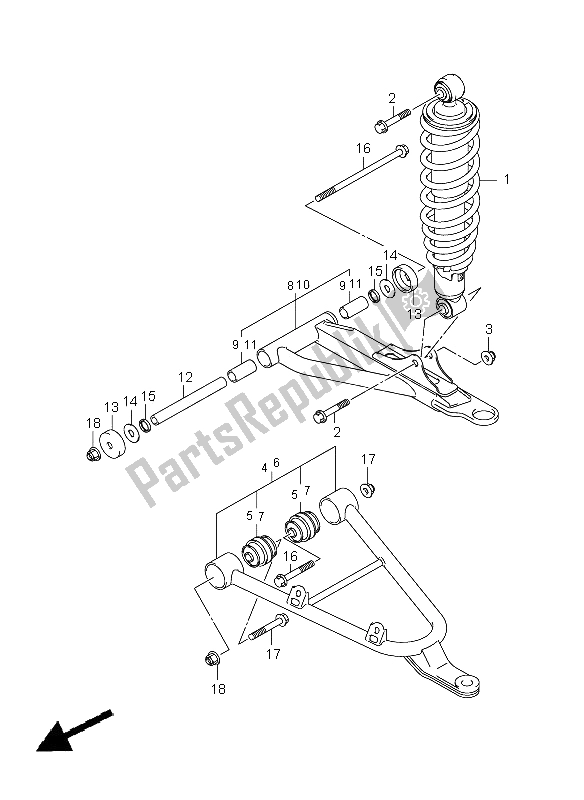 All parts for the Front Suspension Arm of the Suzuki LT A 500 XPZ Kingquad AXI 4X4 2009