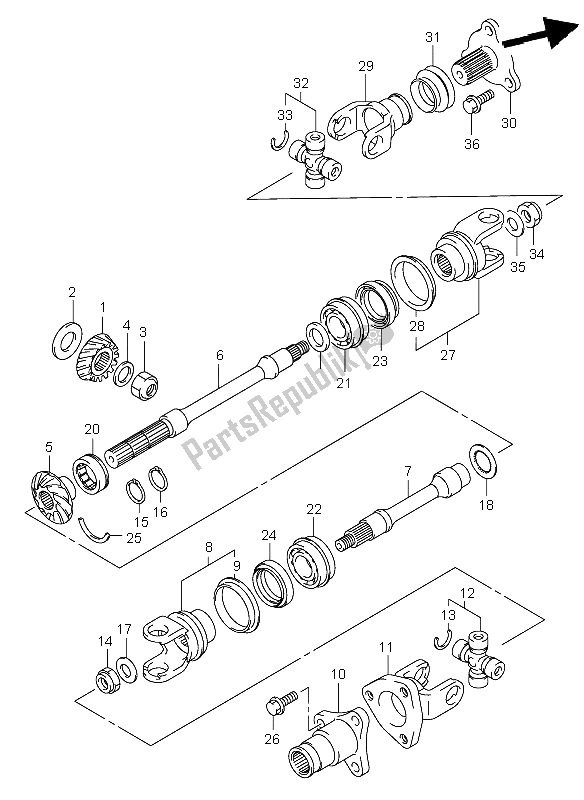 All parts for the Secondary Drive of the Suzuki LT A 500F Vinson 4X4 2006