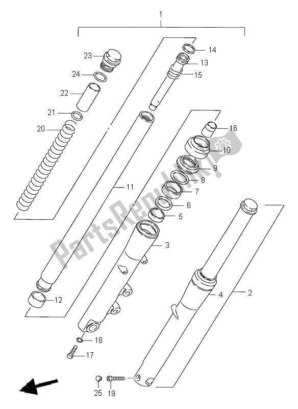 All parts for the Front Fork of the Suzuki VS 600 Intruder 1996