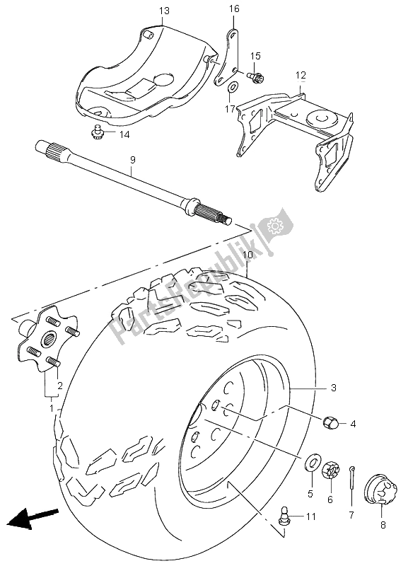 All parts for the Left Rear Wheel of the Suzuki LT A 500F Quadmaster 2000