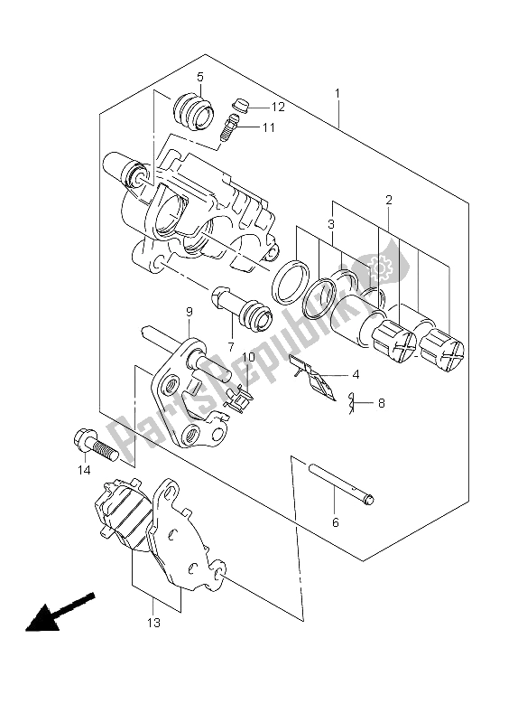 All parts for the Front Caliper of the Suzuki VZ 800Z Intruder 2009