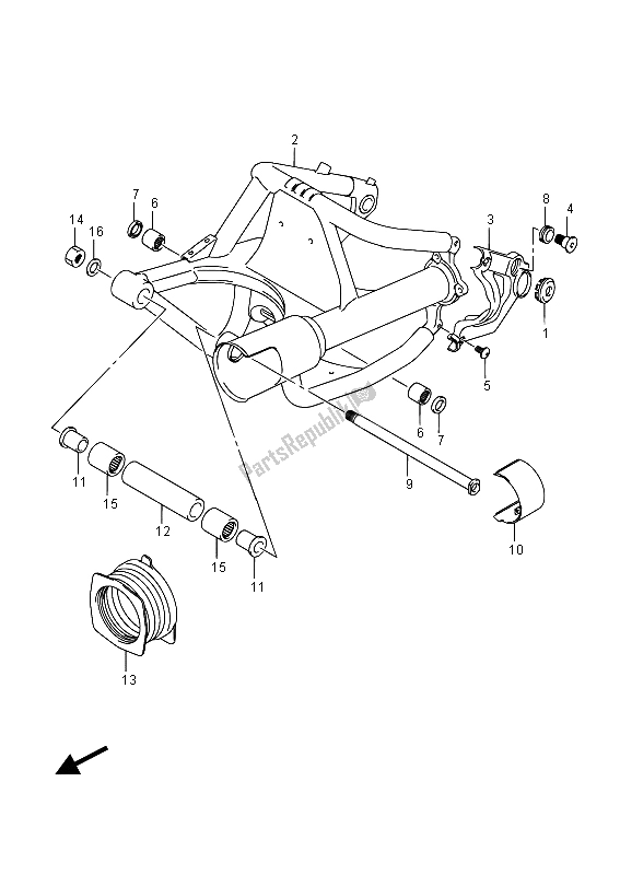 Tutte le parti per il Forcellone Posteriore del Suzuki VL 1500 BT Intruder 2015