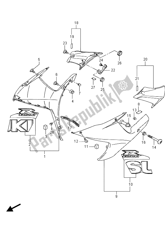 Toutes les pièces pour le Capotage Latéral (ysf) du Suzuki GSX R 750 2015