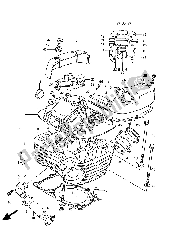 All parts for the Cylinder Head (rear) of the Suzuki VS 750 FP Intruder 1988