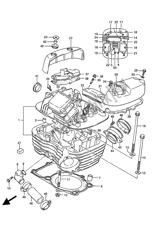 All parts for the Cylinder Head (rear) of the Suzuki VS 750 FP Intruder 1988