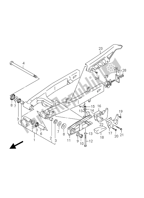 All parts for the Rear Swinging Arm (sw-e33) of the Suzuki DR Z 125 SW LW 2012