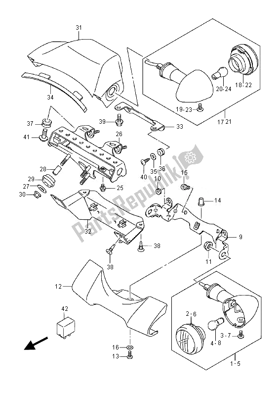 All parts for the Turnsignal Lamp of the Suzuki VL 800 CT Intruder 2014