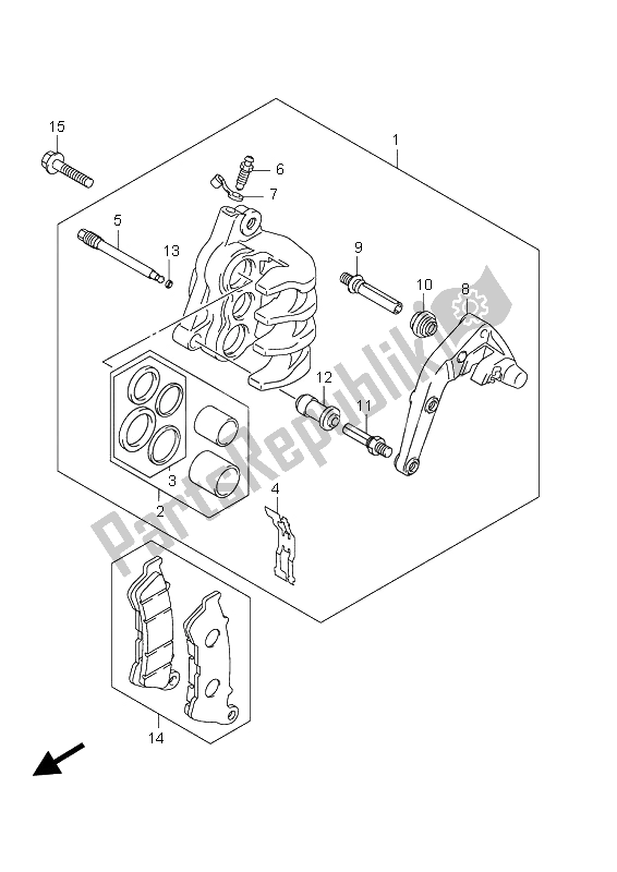 All parts for the Front Caliper of the Suzuki UH 125 Burgman 2009