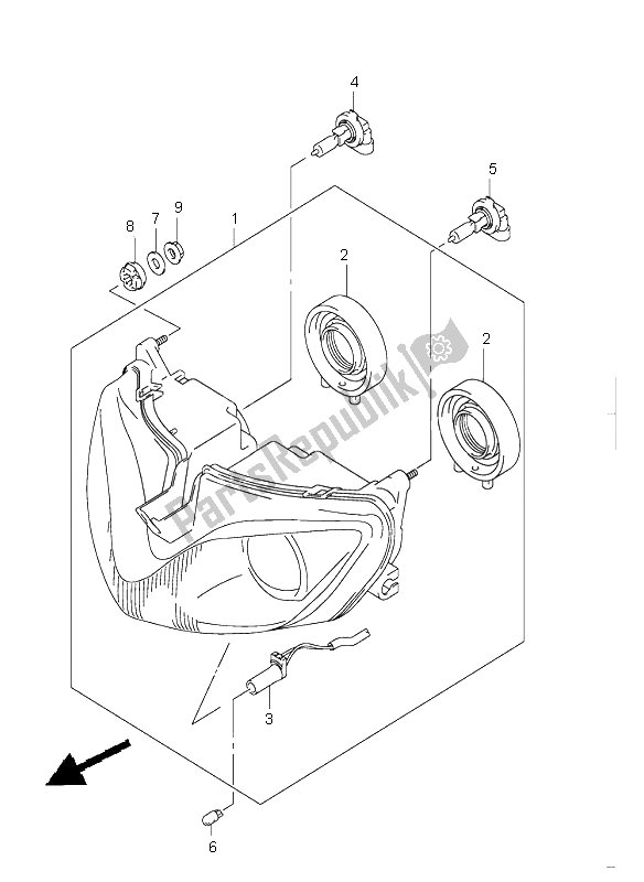 All parts for the Headlamp (gsf1200s E2-e19-e54) of the Suzuki GSF 1200 NSZ Bandit 2004