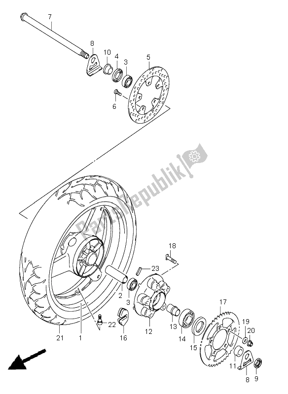 Todas as partes de Roda Traseira do Suzuki SV 650 NS 2005