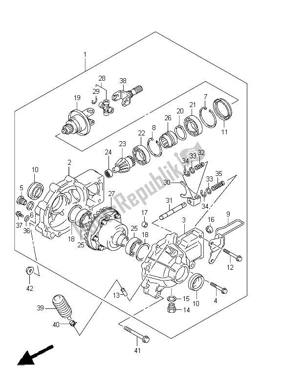 All parts for the Final Bevel Gear (front) (lt-a400fz P17) of the Suzuki LT A 400Z Kingquad ASI 4X4 2012