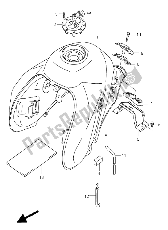 All parts for the Fuel Tank of the Suzuki DL 1000 V Strom 2005