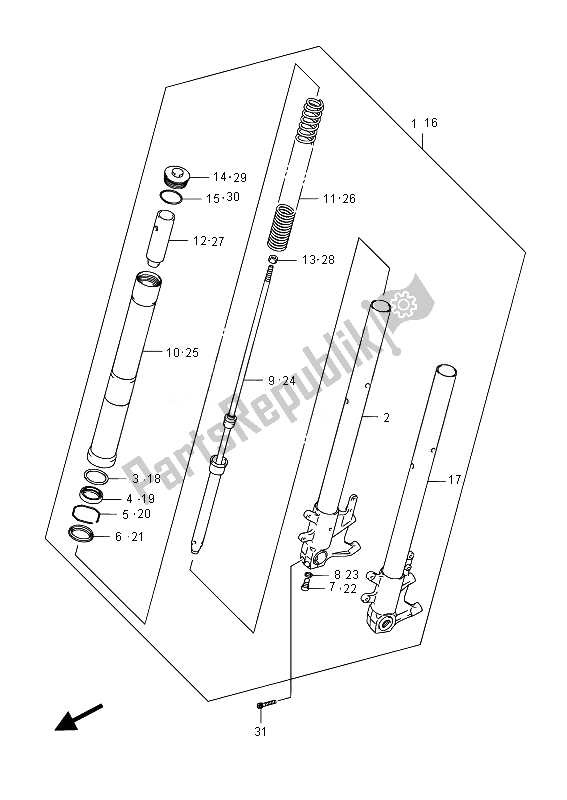 All parts for the Front Fork Damper of the Suzuki VZR 1800 M Intruder 2014