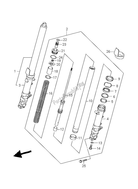 All parts for the Front Damper of the Suzuki GSF 1250 Nsnasa Bandit 2008