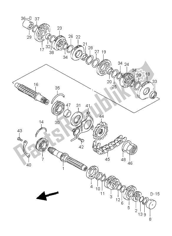 All parts for the Transmission of the Suzuki GSX 750F 2001