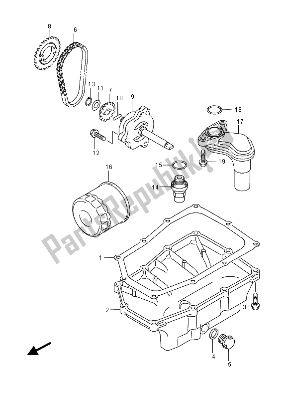 All parts for the Oil Pan & Oil Pump of the Suzuki GW 250 Inazuma 2015