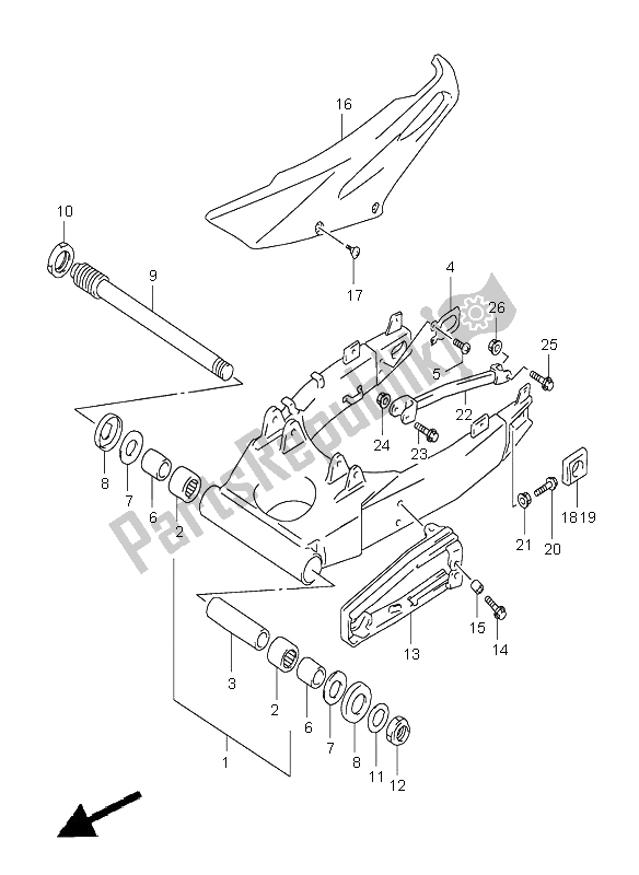 All parts for the Rear Swinging Arm (e18-e22-e24) of the Suzuki TL 1000S 1998