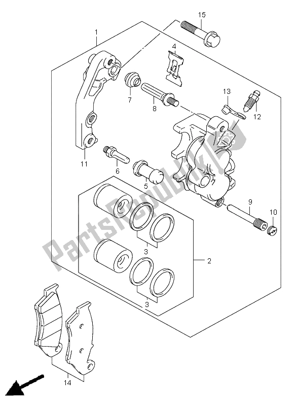 All parts for the Front Caliper of the Suzuki RM 250 2001