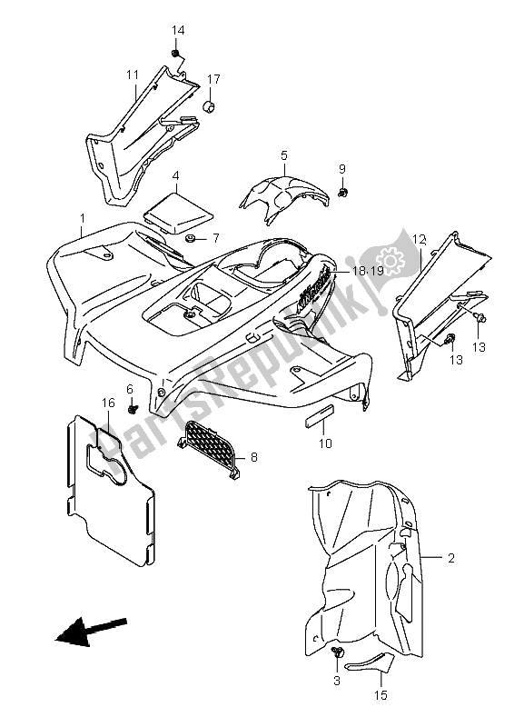 Tutte le parti per il Parafango Anteriore del Suzuki LT A 700X Kingquad 4X4 2005