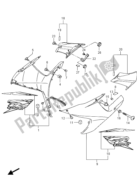 Tutte le parti per il Cofano Laterale (asv-a19) del Suzuki GSX R 750 2015