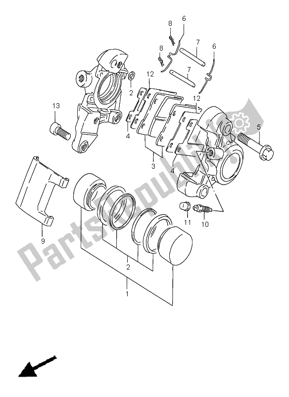 All parts for the Rear Caliper of the Suzuki VS 1400 Intruder 2000