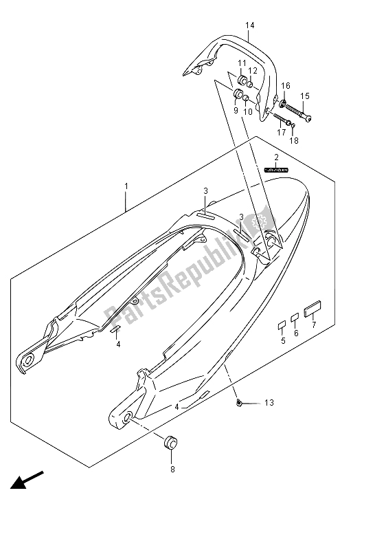 All parts for the Seat Tail Cover of the Suzuki GSF 1250 SA Bandit 2015