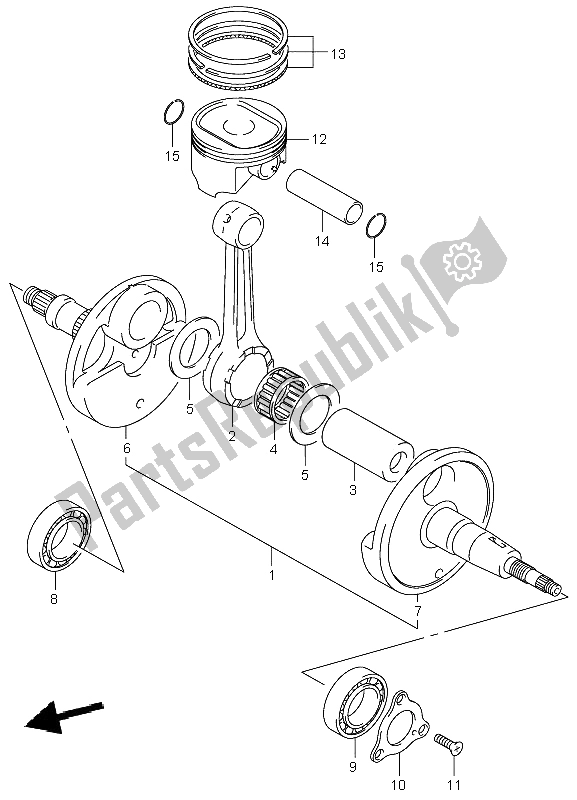 All parts for the Crankshaft of the Suzuki LT A 500F Vinson 4X4 2002