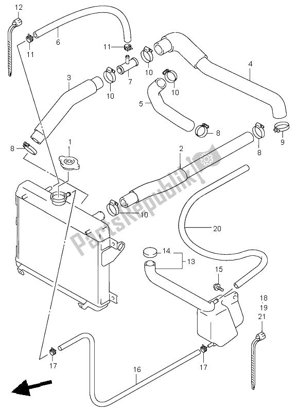 All parts for the Radiator Hose of the Suzuki LT A 500F Quadmaster 2001