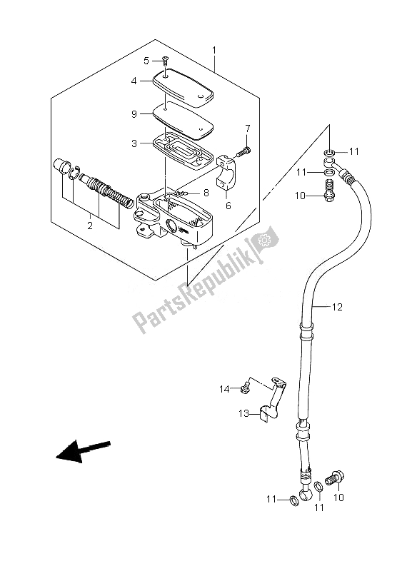 All parts for the Front Master Cylinder of the Suzuki VL 800C Volusia 2007