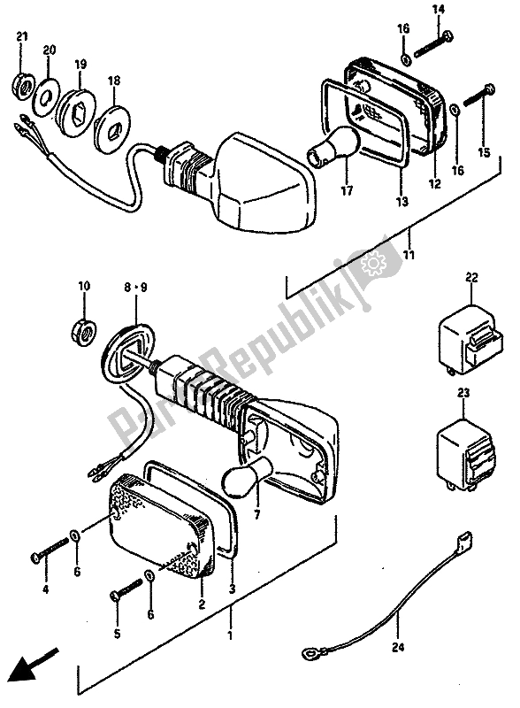 All parts for the Turn Signal Lamp (e2-e4-e15-e16-e17-e18-e21-e22-e25-e34-e39-e55) of the Suzuki GSX R 750X 1986