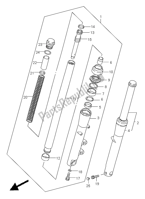 All parts for the Front Damper of the Suzuki VS 800 Intruder 2002