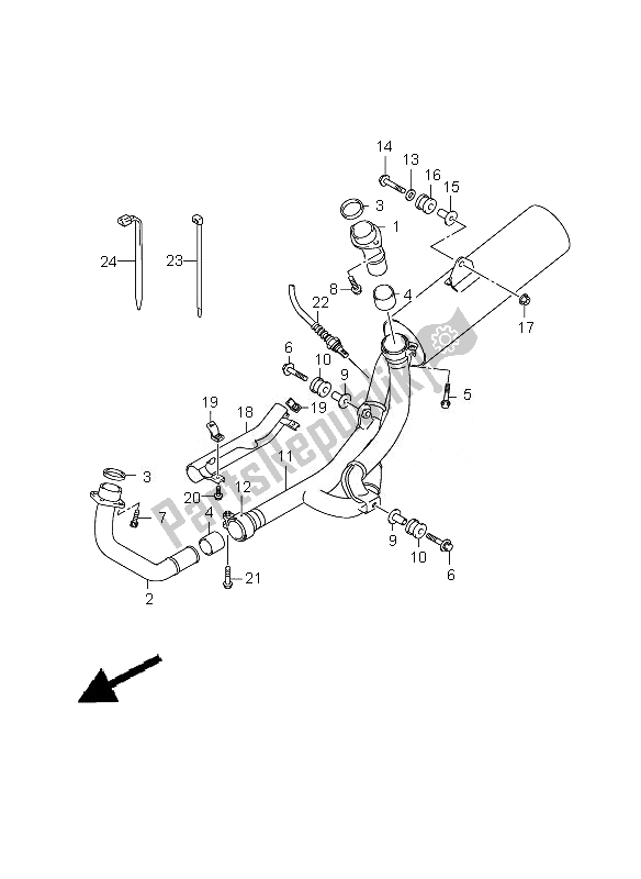 All parts for the Muffler of the Suzuki SV 650 SA 2010