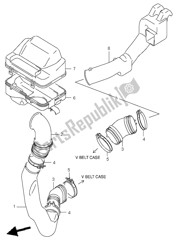 All parts for the Belt Cooling Duct of the Suzuki LT A 500F Vinson 4X4 2002