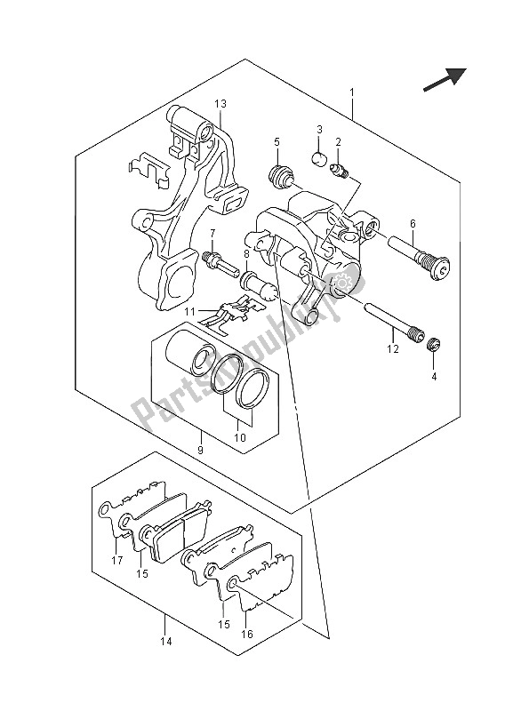 All parts for the Rear Caliper of the Suzuki GSX R 750 2016