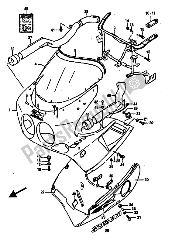 Alle onderdelen voor de Motorkap van de Suzuki GSX R 750R 1989
