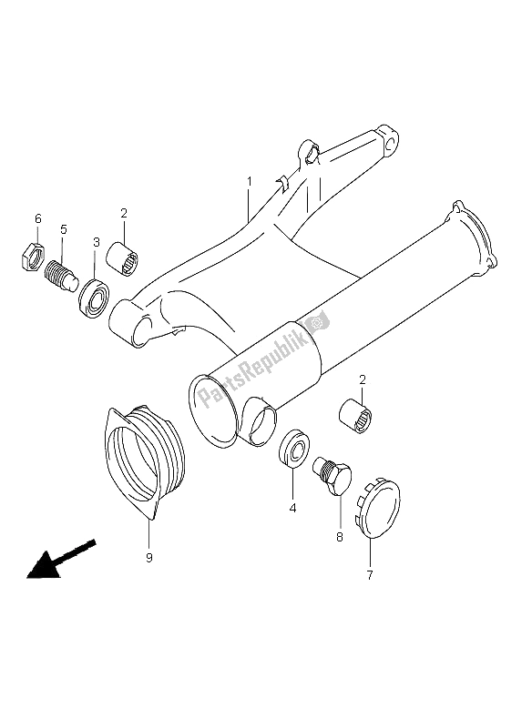 All parts for the Rear Swinging Arm of the Suzuki VL 1500 Intruder LC 2006