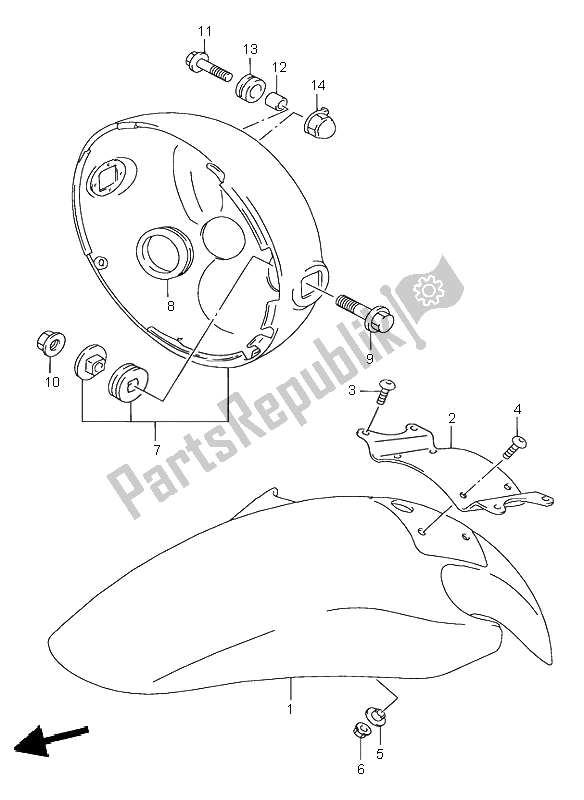 All parts for the Front Fender of the Suzuki GSF 600N Bandit 1995