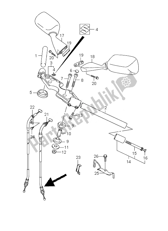 All parts for the Handlebar of the Suzuki GSX 1300R Hayabusa 2010