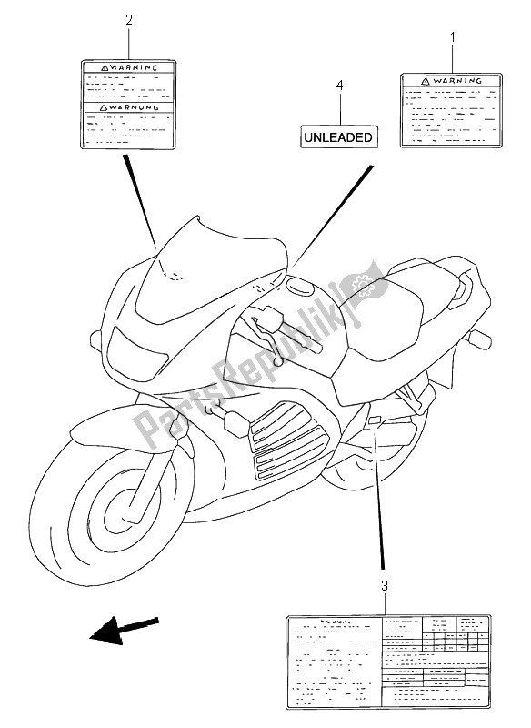 Alle onderdelen voor de Etiket van de Suzuki RF 900R 1995