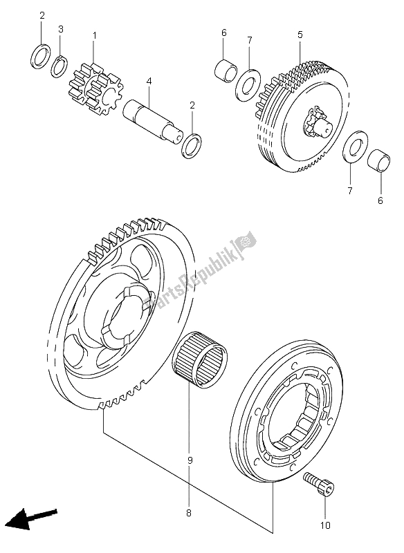 All parts for the Starter Clutch of the Suzuki DR Z 400S 2004