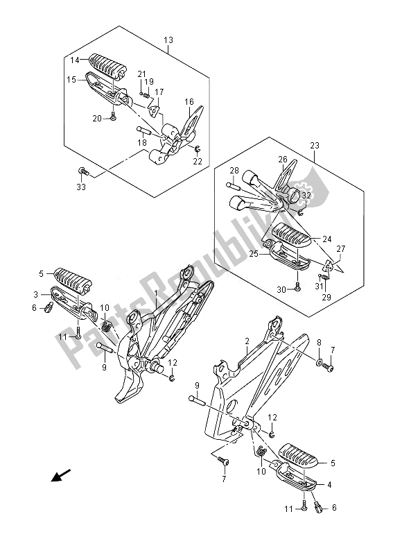 All parts for the Footrest of the Suzuki GW 250 Inazuma 2014