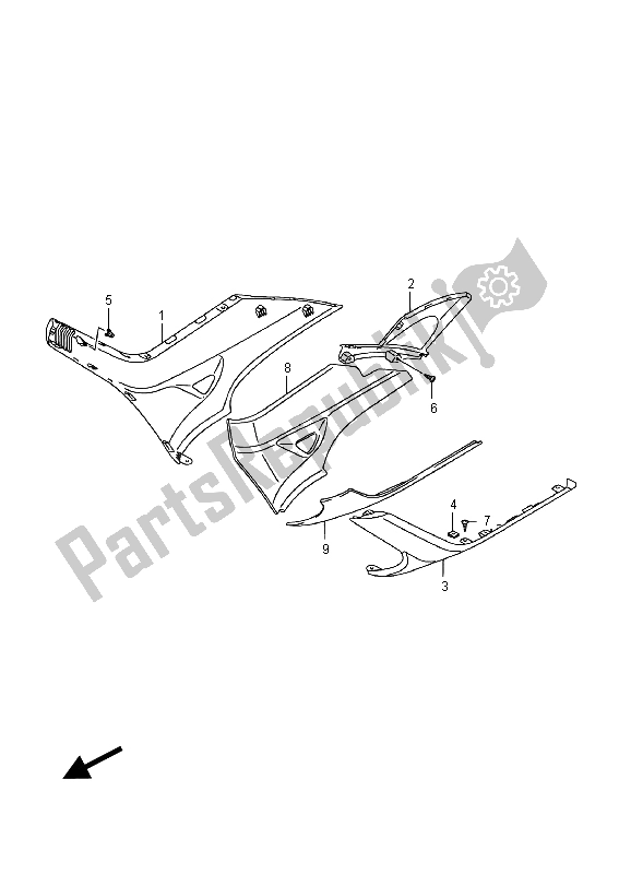 All parts for the Side Leg Shield of the Suzuki AN 650Z Burgman Executive 2015