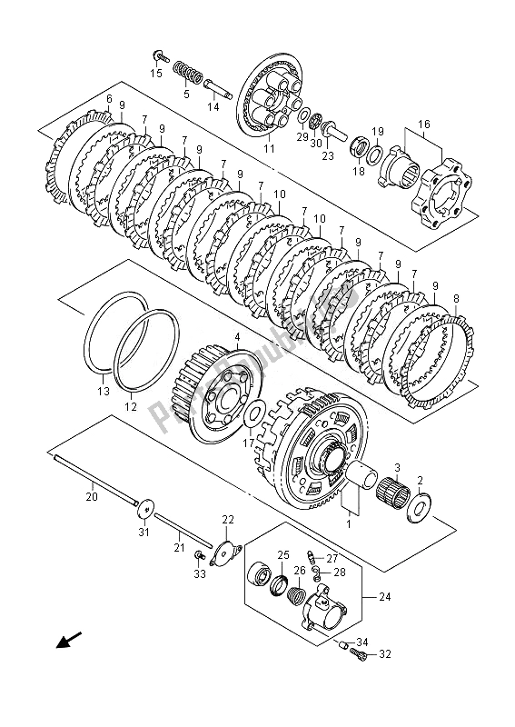 All parts for the Clutch of the Suzuki GSX 1300 RA Hayabusa 2014