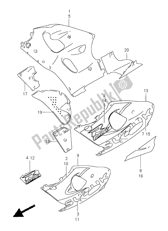 Alle onderdelen voor de Onder Motorkap van de Suzuki GSX R 600 1999