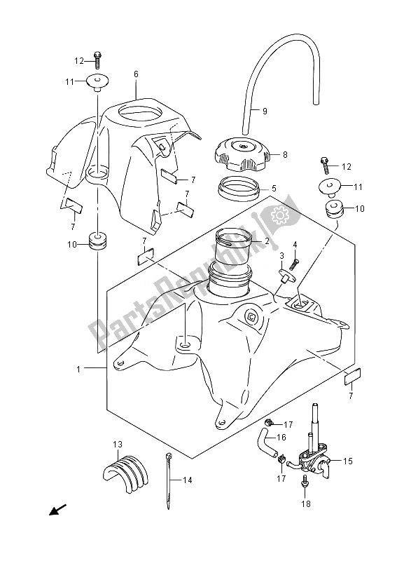 All parts for the Fuel Tank of the Suzuki DR Z 70 2014