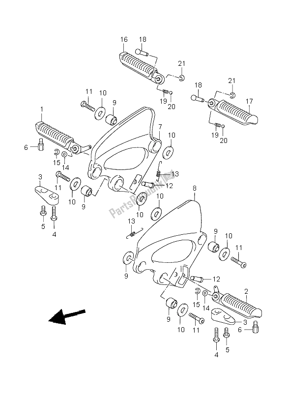 All parts for the Footrest (f. No. Js1ak111100100420) of the Suzuki GSX 750F 1998