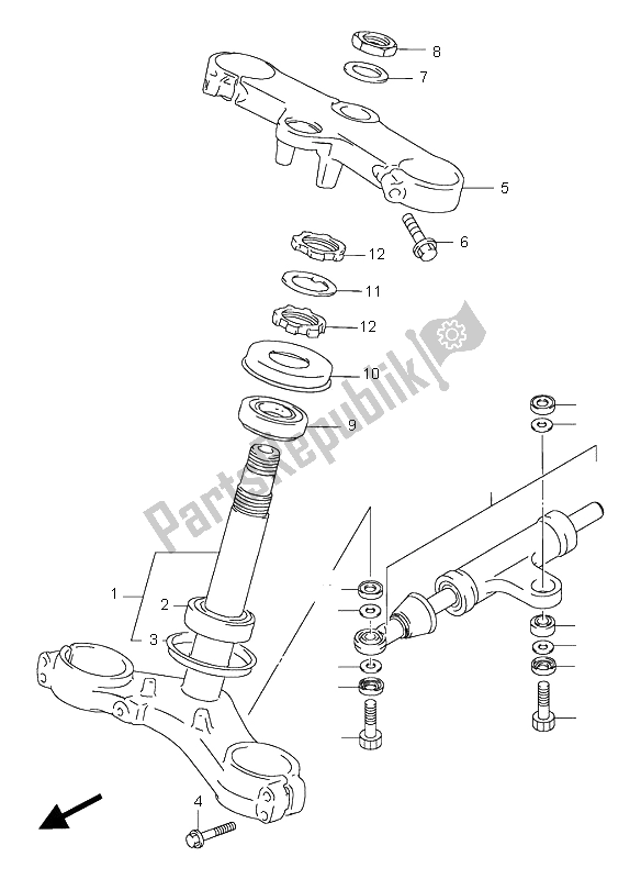 All parts for the Steering Stem of the Suzuki GSX R 750 1997