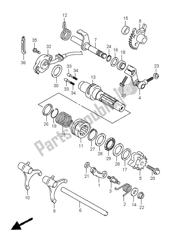 All parts for the Gear Shifting of the Suzuki LT A 400F Kingquad 4X4 2009